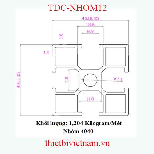 NHÔM ĐỊNH HÌNH 40X40 LOẠI 3 MODEL TDC-NHOM12