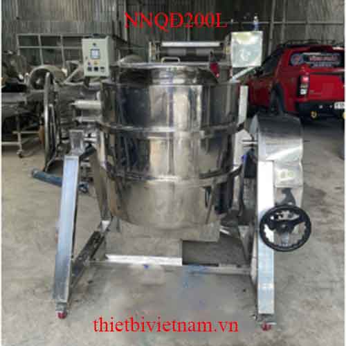 Nồi nấu công nghiệp 200 lít, tay quay đổ thuận tiện NNQĐ200L