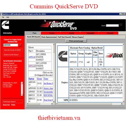 Phần mềm sửa chữa tất cả các dòng động cơ Cummins QuickServe DVD