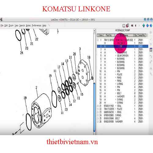 Phần mềm tra mã phụ tùng KOMATSU LINKONE