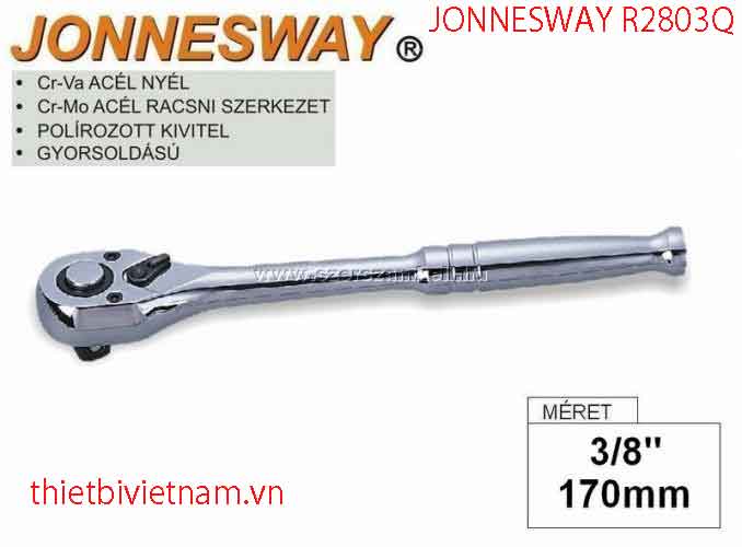 Tay lắc nhanh đầu khẩu 3/8 inch/mạ thép Crôm bóng JONNESWAY R2803Q