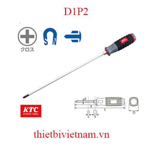 Tô vít 4 cạnh cán cao su hãng KTC loại dài D1P2