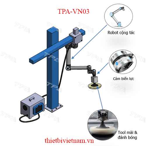 TPA ứng dụng cánh tay robot cộng tác UR vào mài đánh bóng bề mặt Model TPA-VN03