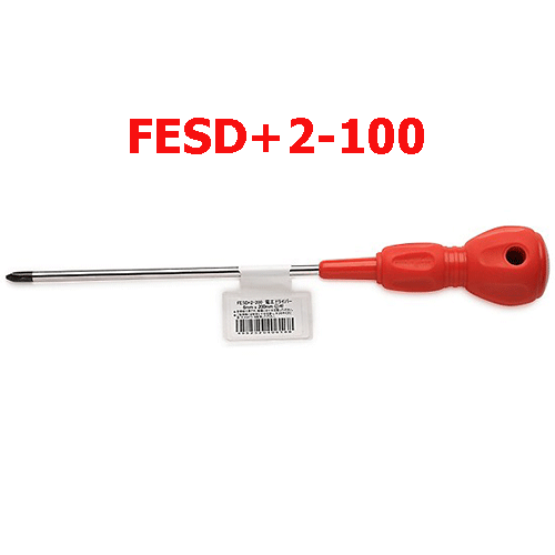 Tua vít cách điện 4 cạnh (+)2x100mm ĐỎ FESD+2-100