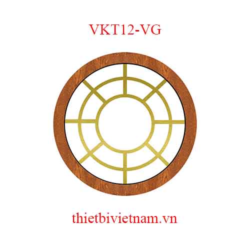 Vách kính VKT12-VG khung nhôm vân gỗ hoa văn tròn vàng